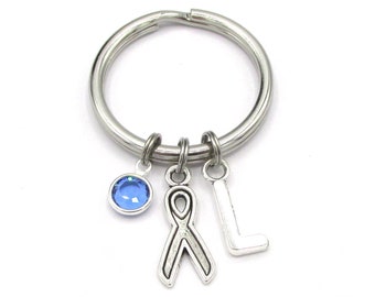 Awareness Keychain- birthstone and initial, Cancer Awareness, Autism Awareness, Support Keychain, Support Gift, Ribbon Awareness