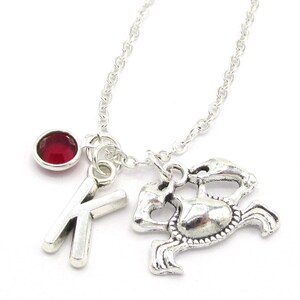 Crab Necklace- birthstone + initial, Crab Jewelry, Crab Pendant, Beach Wedding, Beach Accessories, Birthstone Necklace, Animal Gift for Her