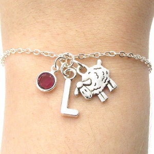 Sheep Bracelet- birthstone and initial, Sheep Jewelry, Sheep Charm Jewelry, Lamb Bracelet, Personalized Charm Bracelets, Animal Gift for Her