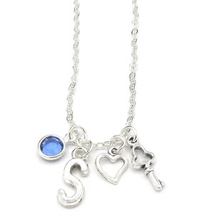 Key to Her Heart Necklace- birthstone and initial, Key Jewelry, Heart Jewelry, Girlfriend Gift, Personalized Necklace, Wedding Gift for Her