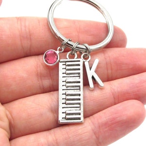 Piano Keychain- birthstone and initial, Piano Keyring, Piano Accessories, Piano Gift, Piano Charm, Music Keyring, Piano Birthstone, Keyboard