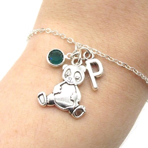 Panda Bracelet- birthstone and initial, Panda Jewelry, Panda Gift, Personalized Panda, Panda Charm Bracelet, Panda Bear, Panda Birthday Gift