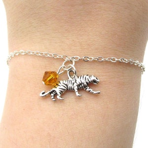 Tiger Bracelet- choose a birthstone, Tiger Jewelry, Tiger Gift, Tiger Charm Bracelet, Silver Tiger Bracelet, I Love Tigers, Tiger Birthday