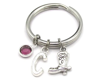 Cowgirl Boot Keychain- birthstone and initial, Boot Keyring, Cowgirl Keychain, Country Keyring, Western Keychain, Western Accessory for Her