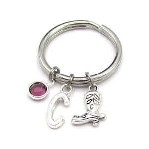 Cowgirl Boot Keychain- birthstone and initial, Boot Keyring, Cowgirl Keychain, Country Keyring, Western Keychain, Western Accessory for Her