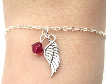 Wing Bracelet- choose a birthstone, Wing Jewelry, Wing Gift, Angel Bracelet, Angel Wing Bracelet, Memorial Bracelet, Child Loss, Wing