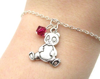 Panda Bracelet- choose a birthstone, Panda Jewelry, Panda Gift, Panda Bear Bracelet, Panda Bear Jewelry, Panda Birthstone, Panda Charm