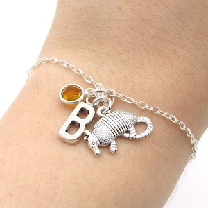 Armadillo Bracelet- birthstone and initial, Armadillo Jewelry, Animal Bracelet, Armadillo Charm, Animal Jewelry, Texas Bracelet, Armadillo