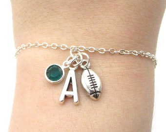 Football Bracelet- birthstone and initial, Football Jewelry, Football Gift, Football Mom, Personalized Football, Football Charm Gift for Her