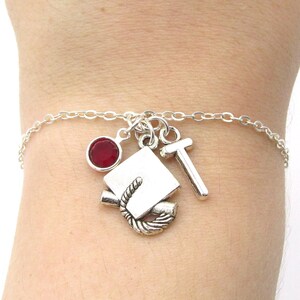 Graduation Charm Bracelet- birthstone and initial, Graduation Jewelry, Graduation Gift, Graduation Cap Charm, Graduation Accessories for Her