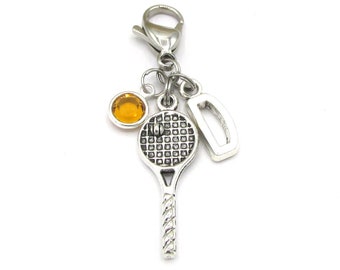 Tennis Zipper Pull- birthstone and initial, Personalized Tennis, Tennis Gift, Tennis Accessory, Tennis Bag Charm, Tennis Pull Birthday Gift