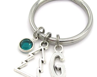 Tree Keychain- birthstone and initial, Christmas Tree Keyring, Tree Nature Gift, Evergreen Tree, Christmas Gift Accessories, Tree Charm
