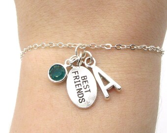 Best Friends Bracelet- birthstone and initial, Best Friends Jewelry, BFF Bracelet, BFF Jewelry, Bestie Friendship Bracelet for Her, Friends