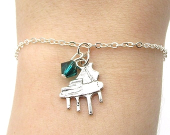 Piano Bracelet- choose a birthstone, Piano Jewelry, Piano Gift, Grand Piano Bracelet, Piano Charm Bracelet, Piano Teacher Gift, Grand Piano