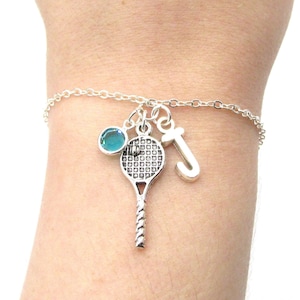 Tennis Bracelet- birthstone and initial, Tennis Jewelry, Tennis Gift, Personalized Tennis, I Love Tennis, Tennis Charm, Sports Gift for Her