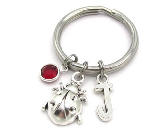 Ladybug Keychain- birthstone and initial, Ladybug Keyring, Ladybug Gift, Ladybug Birthday, Ladybird Keyring, Ladybug Accessories, New Driver