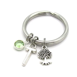 Tree of Life Keychain- birthstone and initial, Tree Keyring, Tree of Life Gift, Generational Birthstone Gift, Silver Tree Nature Accessories