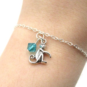 Monkey Bracelet- choose a birthstone, Monkey Gift, Monkey Jewelry, Chimp Bracelet, Monkey Charm Bracelet, Silver Monkey, Monkey