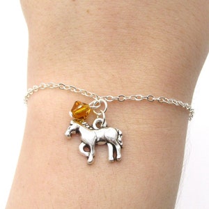 Horse Bracelet- choose a birthstone, Horse Jewelry, Horse Birthstone, Horse Charm Bracelet, Pony Bracelet, Pony Jewelry, Horse Birthday Gift