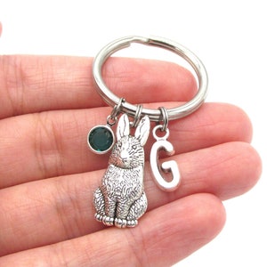 Rabbit Keychain- birthstone and initial, Rabbit Keyring, Rabbit Gift, Rabbit Accessories, Rabbit Charm, Bunny Keyring, Bunny Birthstone Gift