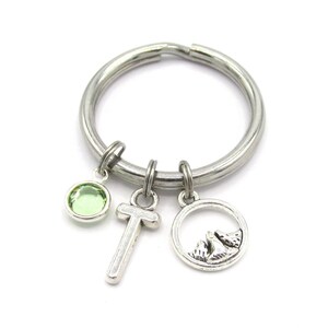 Mountain Keychain- birthstone and initial, Mountain Scene Keyring, Nature Keychain, Mountain Accessories, I Love the Mountains Gift