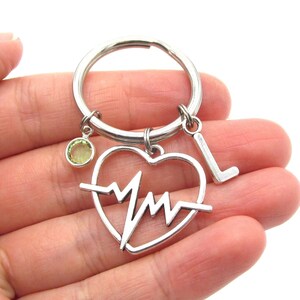 Electrocardiogram Keychain- birthstone and initial, Medical Keyring, Medical Gift, Cardiologist Gift, Heartbeat, You Keep My Heart Beating