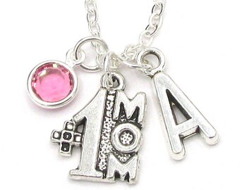 No. 1 Mom Necklace- birthstone and initial, Personalized Mom Jewelry, #1 Mom Gift, Mother's Day Gift, Mom Birthday Gift, #1 Mom Pendant