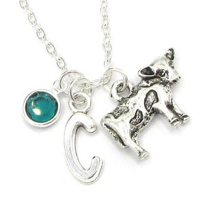 Cow Necklace- birthstone and initial, Cow Jewelry, Cow Charm Jewelry, Cow Gift, Cow Birthday Gift, Cow Charm Necklace, Silver Cow Farm Gift