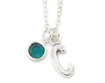 Personalized Necklace- choose a birthstone and initial, Birthstone Necklace, Birthstone Jewelry, Letter Necklace, Letter Jewelry, Pendant