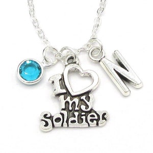 I Love My Soldier Necklace- birthstone and initial, Soldier Jewelry, Army Mom Jewelry, Army Wife Gift, Military Mom Gift, Military Jewelry