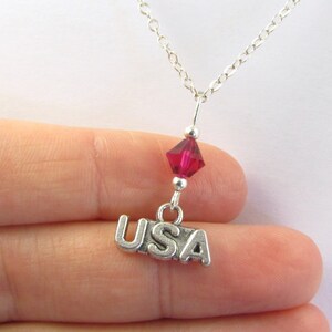 USA Necklace- choose a birthstone, USA Jewelry, usa Charm, United States Gift, United States Jewelry, Birthstone USA, United States