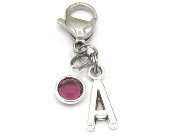 Personalized Zipper Pull- birthstone and initial, Personalized Zipper Charm, Personalized Gift, Bag Pull, Purse Zipper Pull, Bag Charms