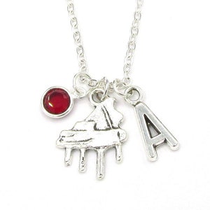 Piano Necklace- birthstone and initial, Piano Jewelry, Piano Gift, Personalized Piano, Music Jewelry, Piano Charm, Pianist Gift for Her