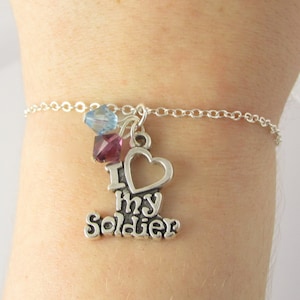 I Love My Soldier Bracelet- choose two birthstones, Soldier Bracelet, Military Couple Bracelet, Army Wife, Army Mom Gift, Military Wife Gift
