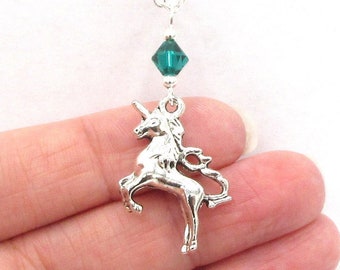 Unicorn Necklace- choose a birthstone, Unicorn Jewelry, Unicorn Pendant, Unicorn Birthday Gift, Silver Unicorn Charm, Unicorn Gift for Her