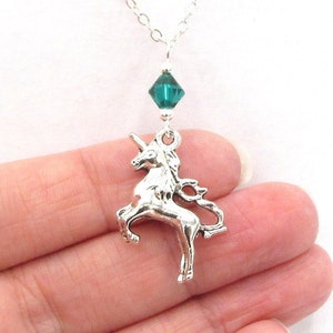Unicorn Necklace- choose a birthstone, Unicorn Jewelry, Unicorn Pendant, Unicorn Birthday Gift, Silver Unicorn Charm, Unicorn Gift for Her