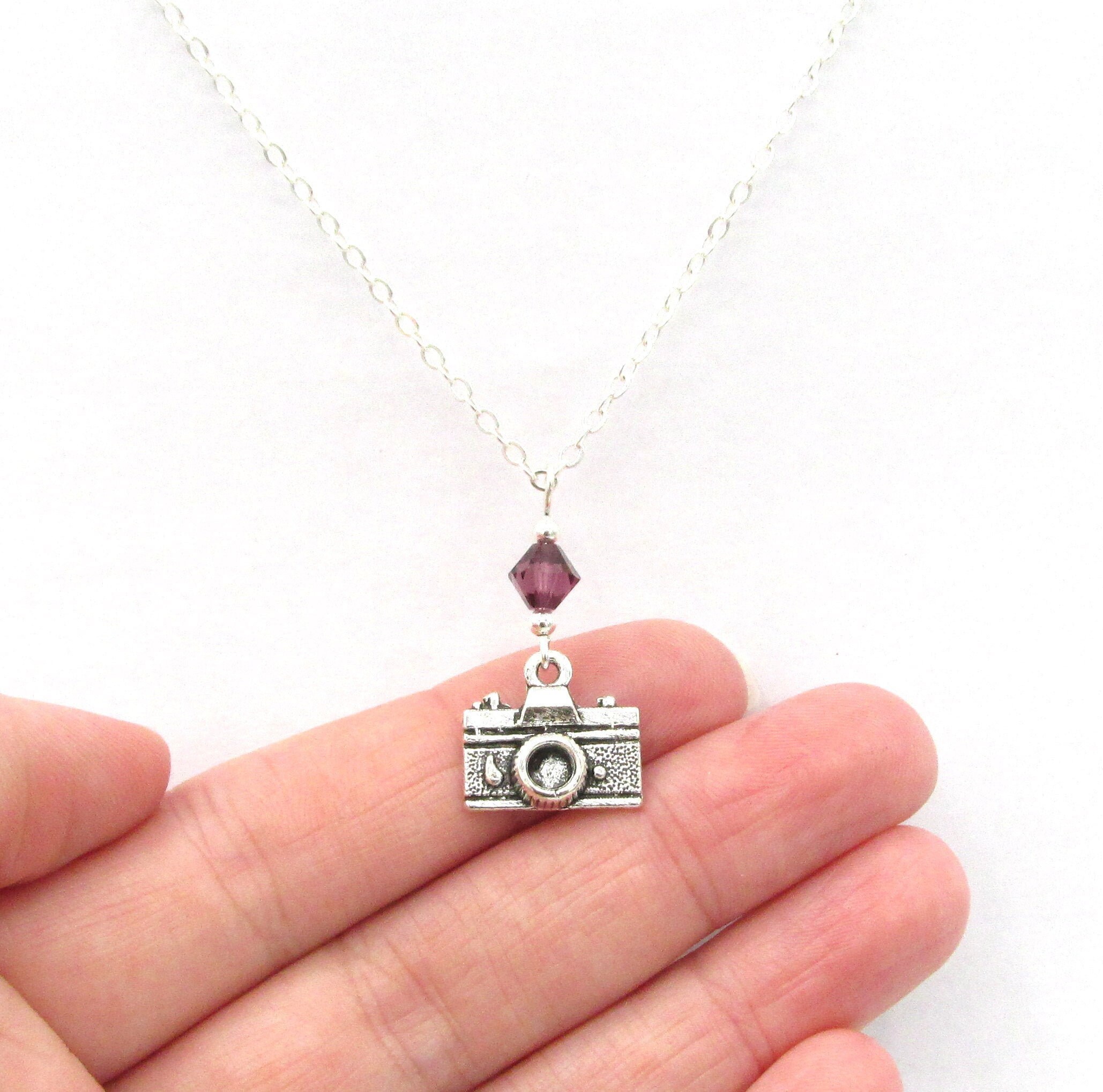 Camera Necklace Choose a Birthstone Camera Pendant Camera