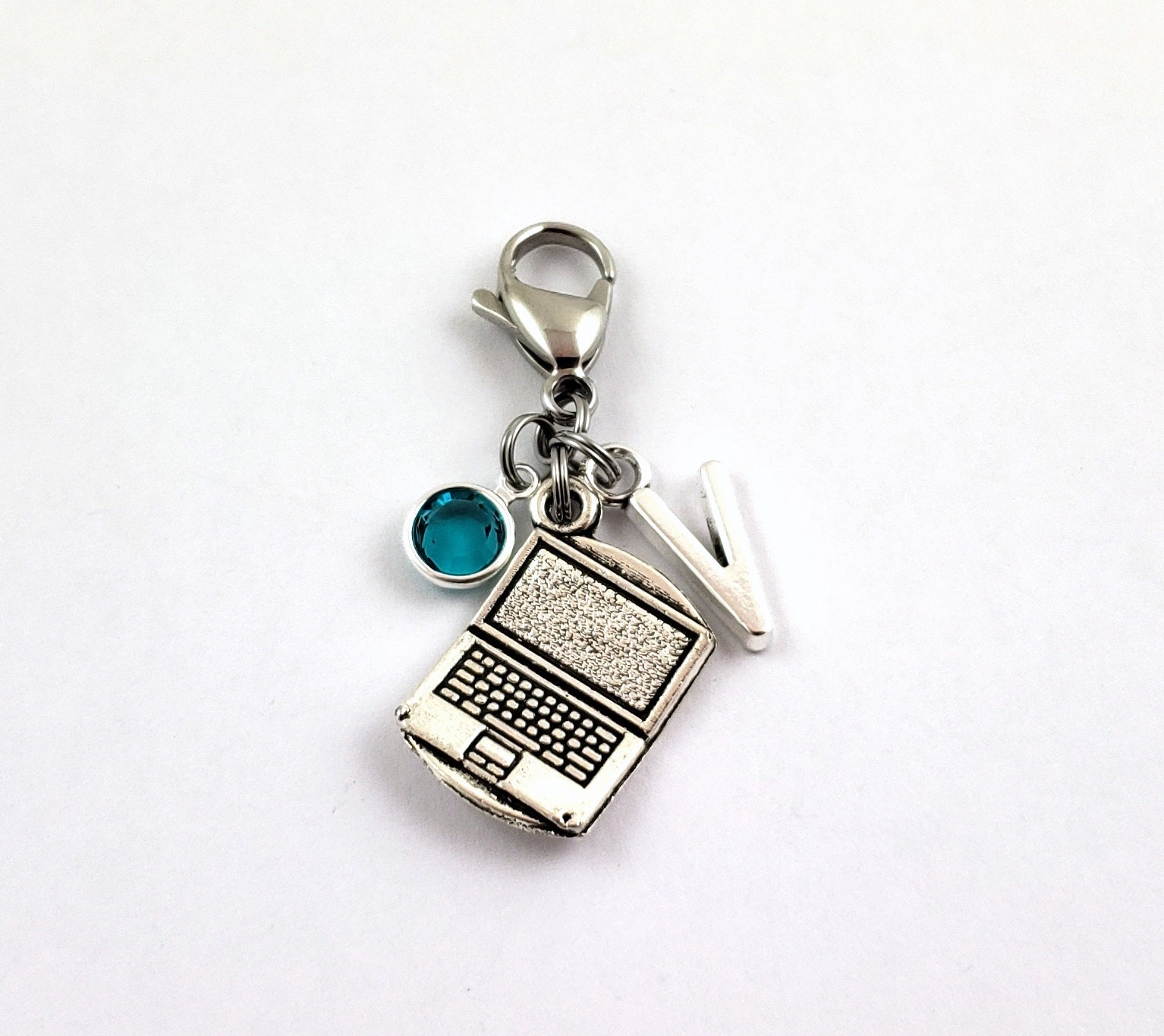 Computer Zipper Pull- Choose a Birthstone and Initial, Personalized ...
