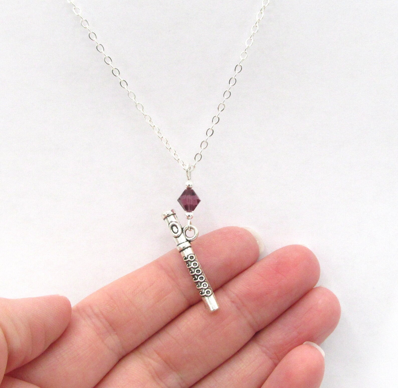 Flute Necklace Choose a Birthstone Flute Jewelry Flute Etsy