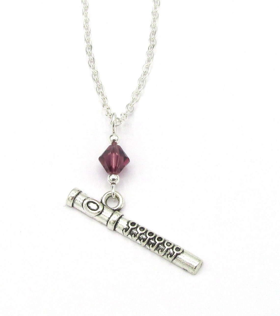Flute Necklace Choose a Birthstone Flute Jewelry Flute Etsy