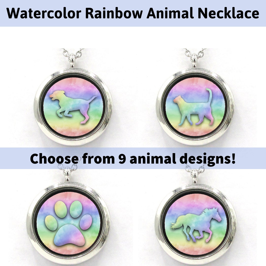 Rainbow Watercolor Animal Locket Necklace 9 Designs - Etsy