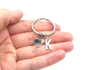 Shooting Star Keychain- Birthstone and Initial, Silver Star