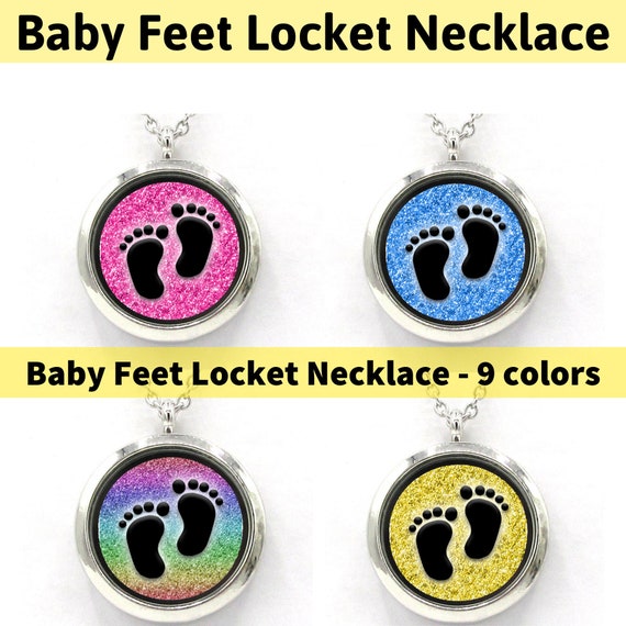 Baby Feet Locket Necklace 9 Colors Stainless Steel Baby Feet Etsy