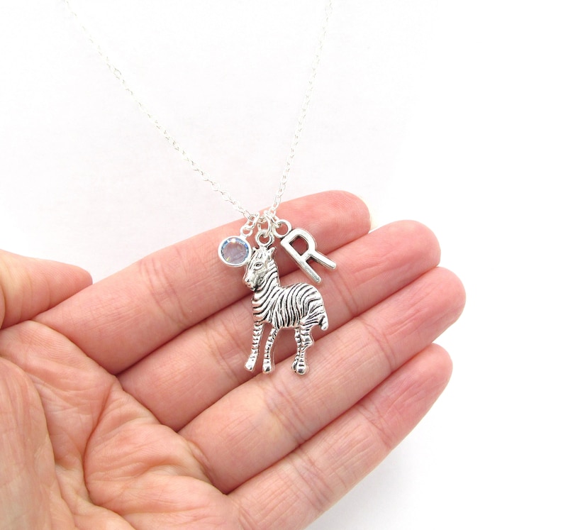 Zebra Necklace Choose a Birthstone and Initial Zebra Etsy