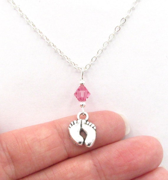Baby Feet Necklace Choose a Birthstone Baby Feet Jewelry New Mom