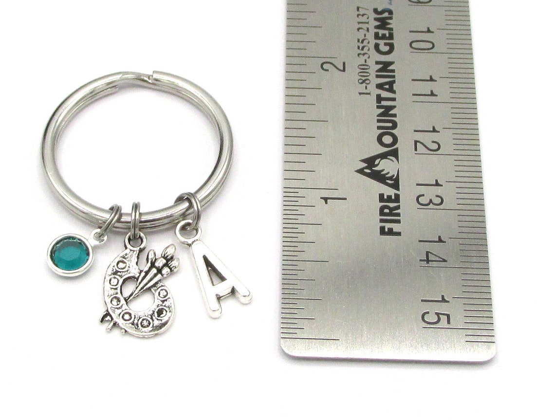 Paint Keychain- Birthstone and Initial, Paint Keyring, Artist Keychain ...