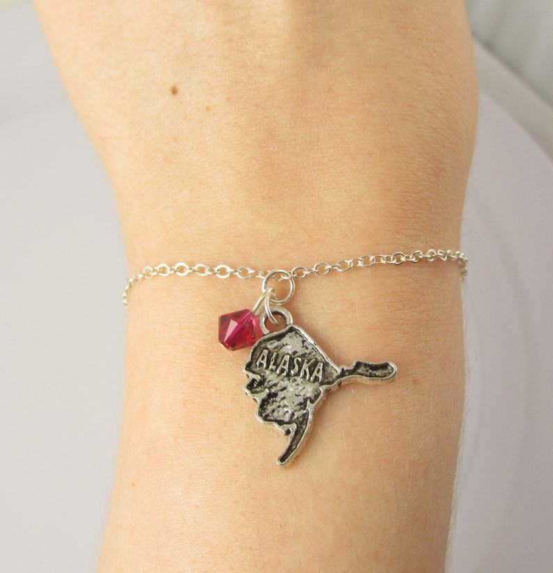 Alaska Gift Alaska Charm Jewelry Alaskan Jewelry Alaska Jewelry Alaska Charm Bracelet Alaska Alaska Bracelet- choose a birthstone