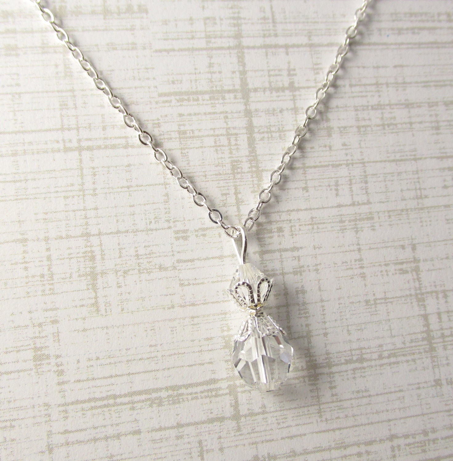 Clear Bead Necklace Clear Bead Jewelry Clear Drop Necklace Etsy