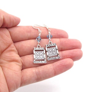 I Love Quilting Earrings choose a birthstone, Quilt Jewelry, Quilt Gift, Quilter Birthstone, I Love to Quilt, Gift for Quilter, Quilt Charm image 4