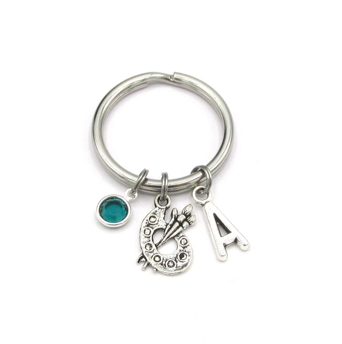 Paint Keychain- Birthstone and Initial, Paint Keyring, Artist Keychain ...